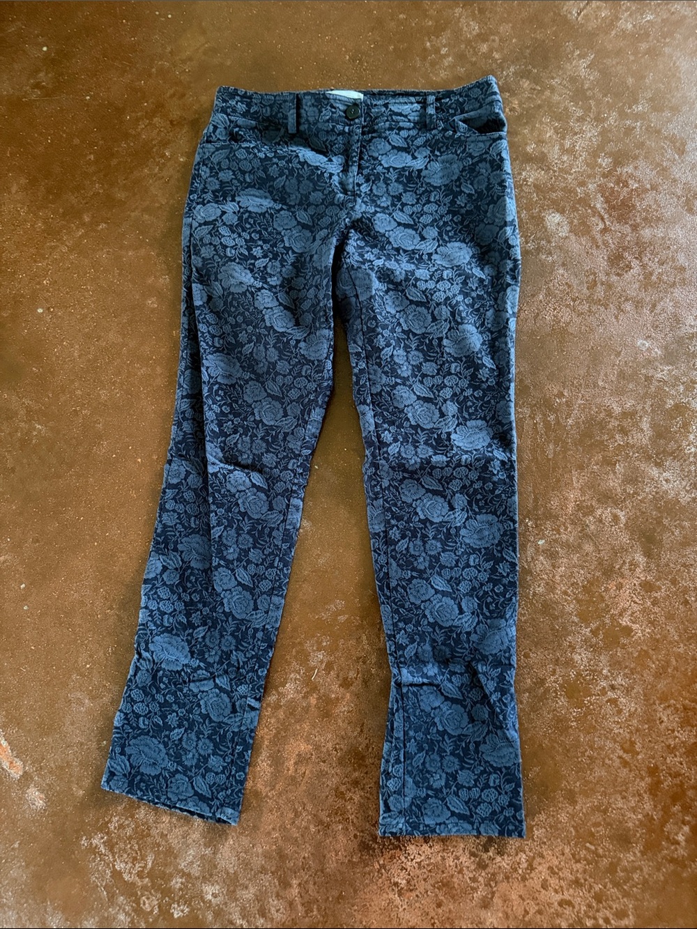 Elliott Lauren Floral Jacquard Slim Pants in Dark Blue